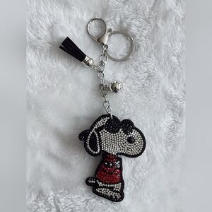 Snoopy With Sunglasses And Red Coat Keychain Rhinestone Bag Charm